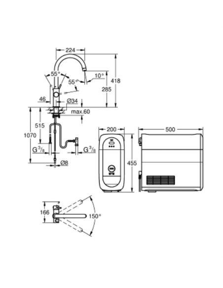 31455DC1 GROHE BLUE HOME ZESTAW STARTOWY Z WYLEWKĄ W KSZTAŁCIE C - widok z boku