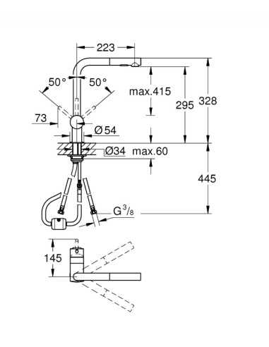Grohe Bateria Vento 30437DC0 stal nierdzewna - widok z boku