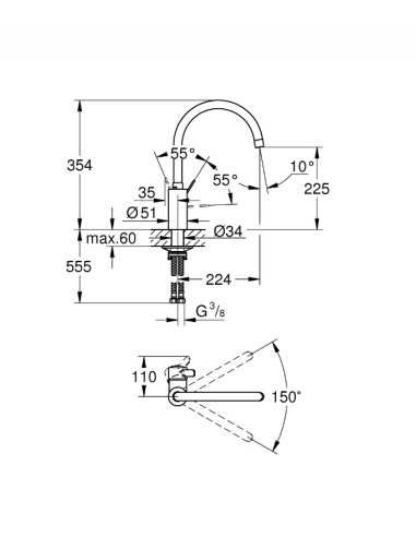 Grohe Bateria Via Cosmo 30431000 chrom - widok z boku