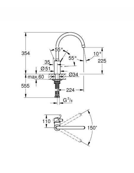 Grohe Bateria Via Cosmo 30431000 chrom - widok z boku