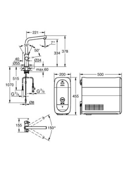 31454KS1 Grohe Blue Home Zestaw Startowy z wylewką w kształcie L - widok z boku