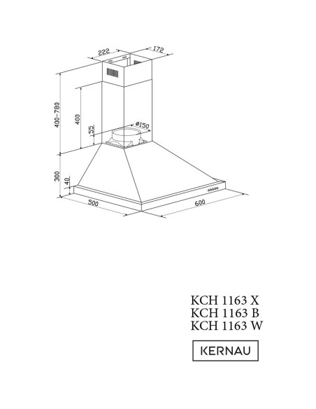 Okap Kernau KCH 1163 W - widok z boku